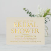 Chique Bruids-Shower-Fototypografie Beige Goud Folie Uitnodiging (Staand Voorkant)