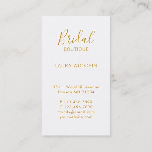 Chique bruids stylist bruiloft vrouwen kleding gou visitekaartje (Achterkant)