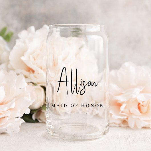 Chique bruidsmeisje van eer bruiloft blikvorm glas