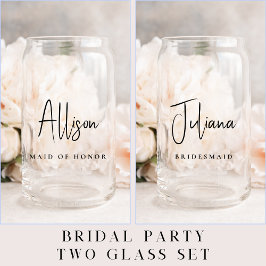 Chique bruidsmeisje van eer bruiloft blikvorm glas