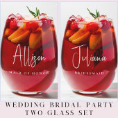 Chique bruidsmeisje van eer bruiloft wijnglas zonder voet