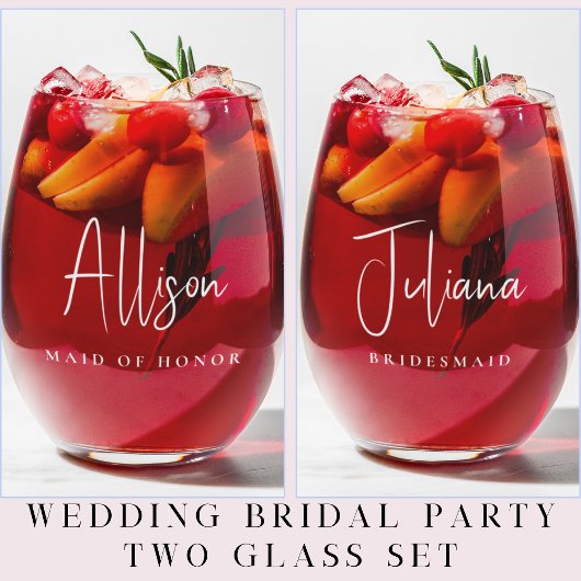 Chique bruidsmeisje van eer bruiloft wijnglas zonder voet