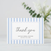 Chique Bruiloft Bridal Shower Modern Script Blauwe Bedankkaart (Staand voorkant)