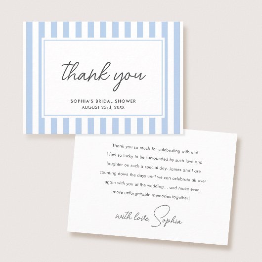 Chique Bruiloft Bridal Shower Modern Script Blauwe Bedankkaart