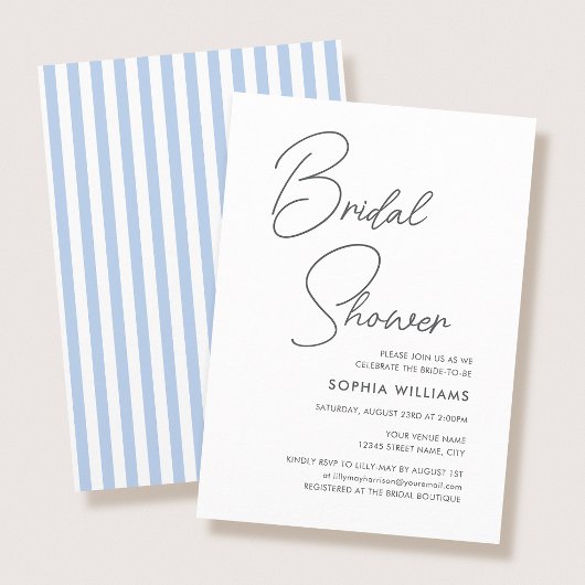 Chique Bruiloft Bridal Shower Modern Script Blauwe Kaart
