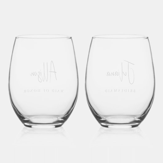 Chique bruiloft bruidsmeisje Maid of Honor Wijnglas Zonder Voet (Achterkant)