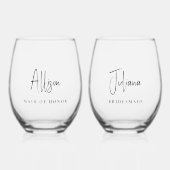 Chique bruiloft bruidsmeisje Maid of Honor Wijnglas Zonder Voet (Voorkant)