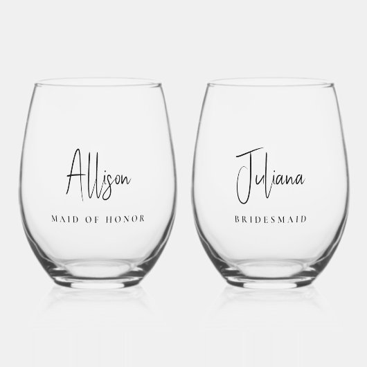 Chique bruiloft bruidsmeisje Maid of Honor Wijnglas Zonder Voet (Voorkant)