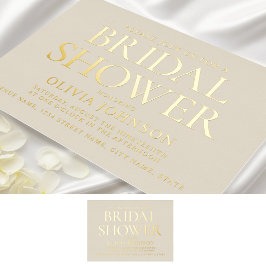 Chique Bruiloft Feest Foto Typografie Beige Goud Folie Uitnodiging