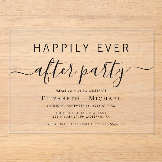 Chique bruiloft receptie na feest acryl uitnodigingen (Voorkant)