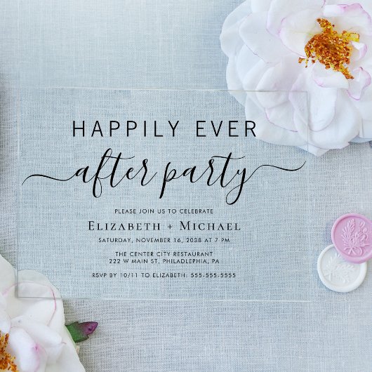 Chique bruiloft receptie na feest acryl uitnodigingen