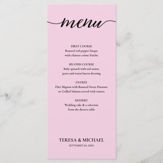 Chique Bruiloft Roze Zwart-wit Eenvoudig bewerkbaa Menu (Voorkant)