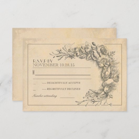  chique bruiloft RSVP met bloemen (Voorkant / Achterkant)
