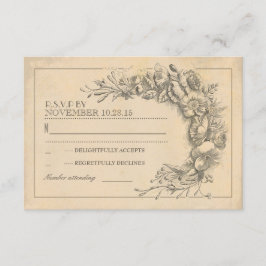 chique bruiloft RSVP met bloemen Kaartje