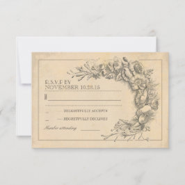  chique bruiloft RSVP met bloemen Kaartje