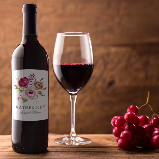 Chique bruiloftsfeest Fuchsia Roze Bloemstuk Custo Wijn Etiket