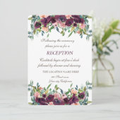 Chique bruiloftsontvangst met burgundy bloemen kaart (Staand voorkant)