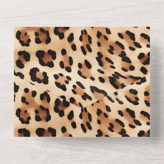 Chique bruin crème luipaard bruiloft all in one uitnodiging (Achterkant)