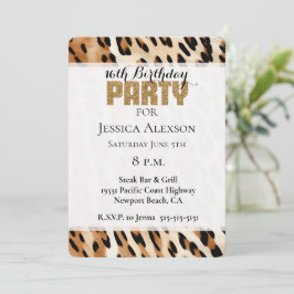 Chique bruin crème luipaard goud glitter party kaart
