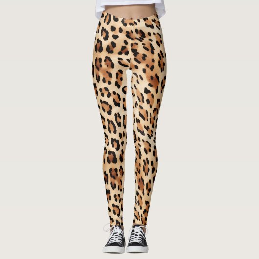 Chique bruin crème luipaard print leggings (Voorkant)