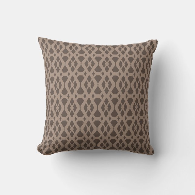 Chique bruin en beige diamant patroon kussen (Voorkant)
