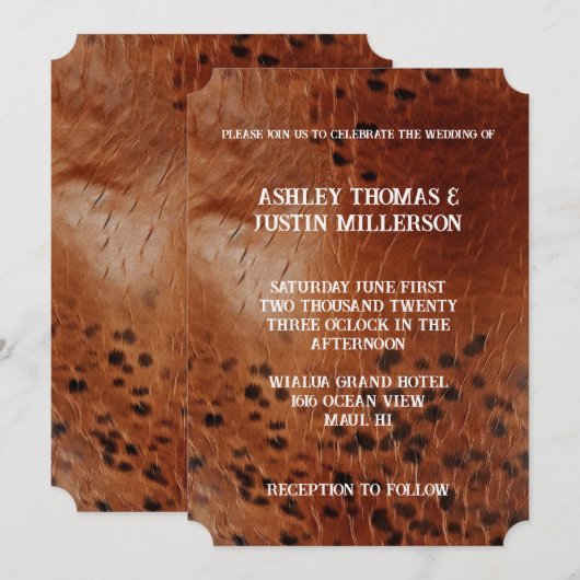 Chique bruin faux lederen bruiloft kaart (Voorkant / Achterkant)