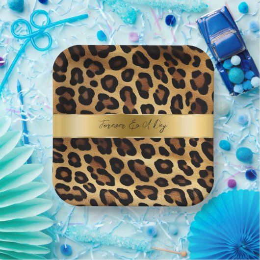 Chique bruin goud luipaard bruiloft papieren bordje (Feest)