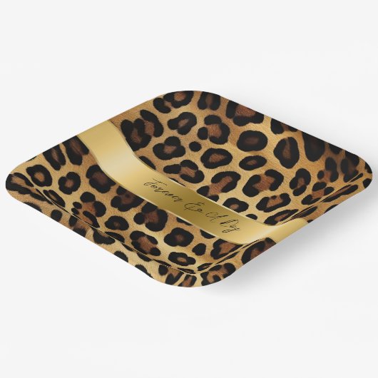 Chique bruin goud luipaard bruiloft papieren bordje (Gebogen)