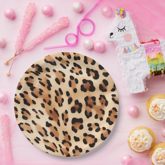 Chique bruin wit luipaard print papieren bordje (Feest)