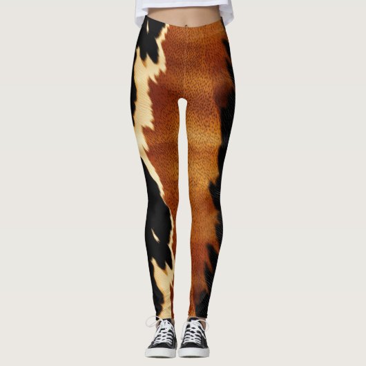 Chique bruin zwart crème Western Koeienhuid Leggings (Voorkant)