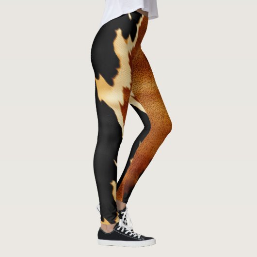 Chique bruin zwart crème Western Koeienhuid Leggings (Rechts)