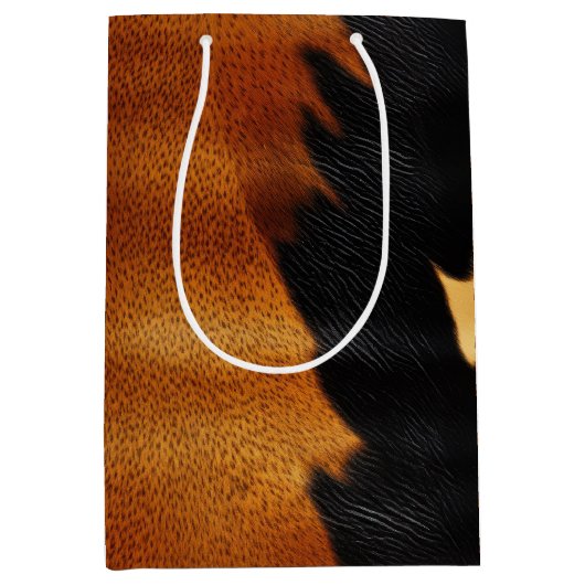 Chique bruin zwart crème Western Koeienhuid Medium Cadeauzakje (Voorkant)