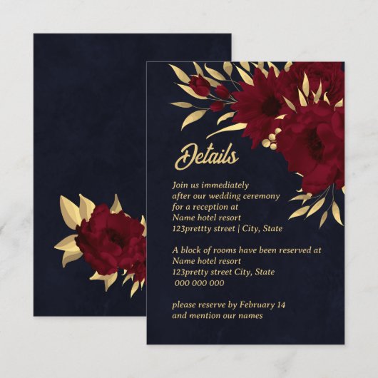 Chique bruine en gouden marine trouwdag informatiekaartje (Voorkant / Achterkant)