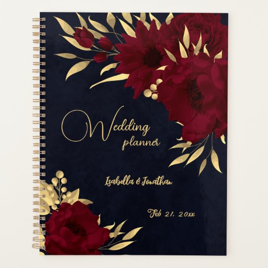 Chique bruine en gouden marineblauwe bruiloft planner (Voorkant)