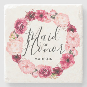 Chique bruine en roze bloemenkrans Maid of Honor Stenen Onderzetter