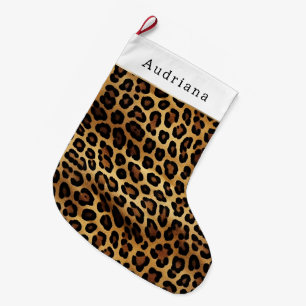 Chique bruine gouden luipaard dierprint Kerstmis Grote Kerstsok