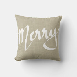 Chique bruine jute Merry typografie Kerstmis Kussen
