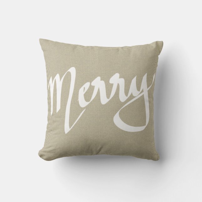 Chique bruine jute Merry typografie Kerstmis Kussen (Voorkant)