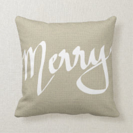 Chique bruine jute Merry typografie Kerstmis Kussen