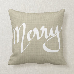 Chique bruine jute Merry typografie Kerstmis Kussen