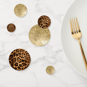 Chique bruine luipaard print & goud confetti