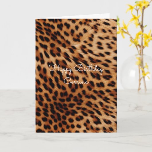 Chique bruine luipaardprint verjaardag kaart (Gele Bloem)