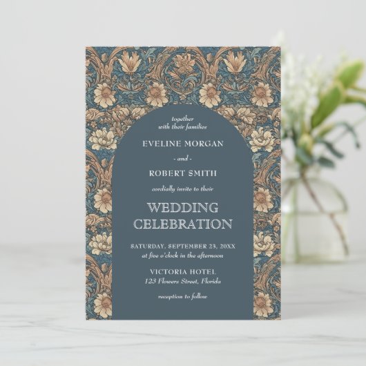 Chique bruine tinten stoffig blauw ivoor floral No Kaart (Staand voorkant)