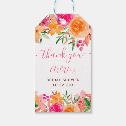 Chique bruisende herfst bloemrijke waterverf bruil cadeaulabel (Voorkant)