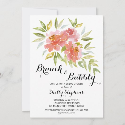 Chique brunch en bubble floraal kaart (Voorkant)