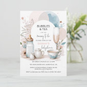 Chique Bubbles & Tea Baby shower Uitnodiging (Staand voorkant)