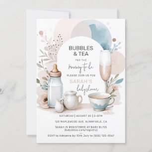 Chique Bubbles & Tea Baby shower Uitnodiging