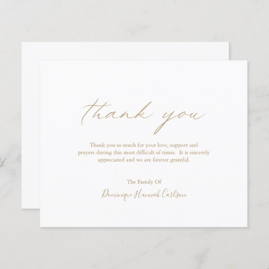 Chique Budget Funeral Bedankkaart Goud (Voorkant / Achterkant)