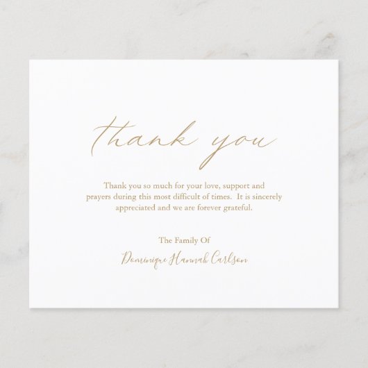 Chique Budget Funeral Bedankkaart Goud (Voorkant)