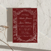 Chique Burgundy Bloem QR Code Foto Bruiloft Kaart
